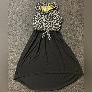 Beautees Black Daisy Print Tie-Waist Dress